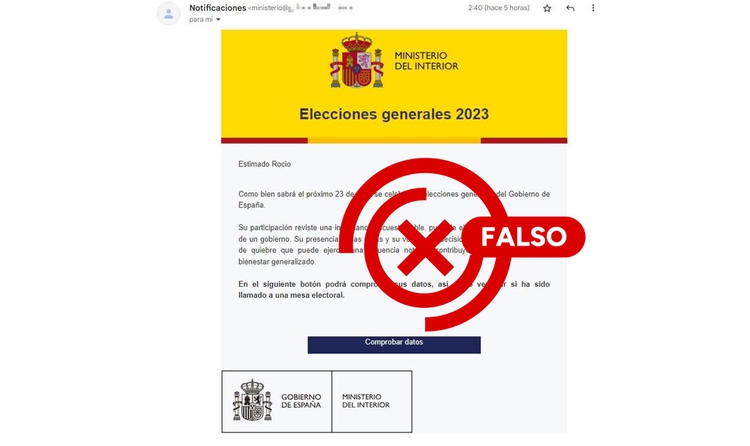 El Ministeri de l’Interior no demana una comprovació de dades per al 23-J, és una estafa de ‘phishing’